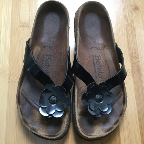 Birkenstock Shoes - Birkenstock Betula Thong Flower Black Sandals 39